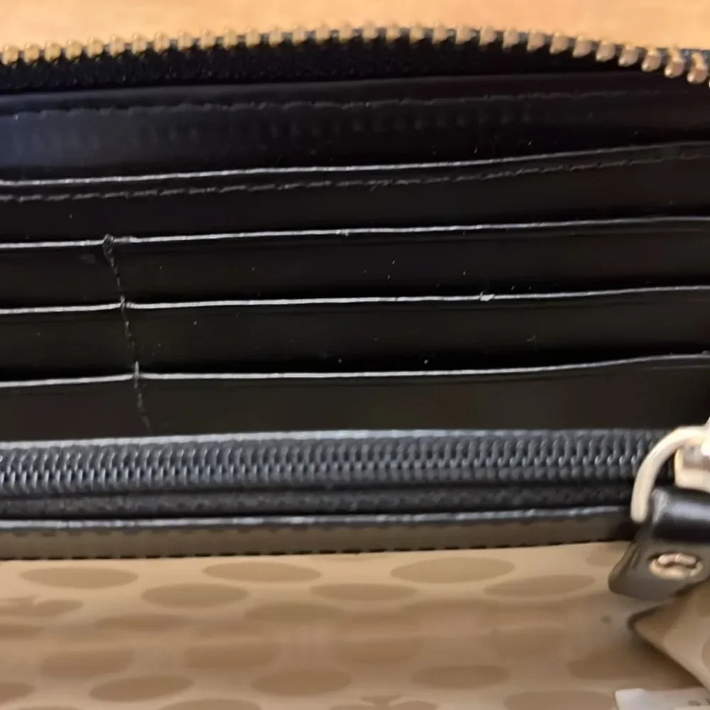 Kate Spade Polka Dot Wallet Black and Cream Coated Canvas Accordion Long Wallet